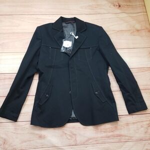 RNT23 Blazer Mens XL Black Stretch Cotton Contrast Stitch Zip Pockets Lined